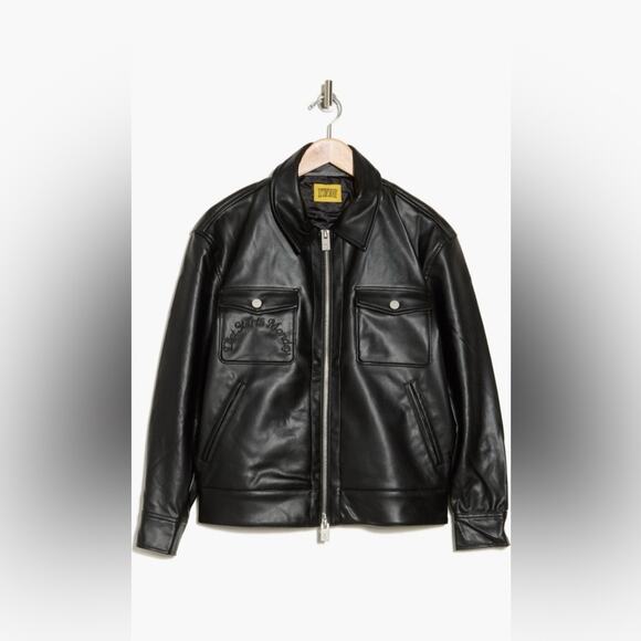 NWOT Diet Starts Monday Can’t Teach Taste Faux Leather Trucker Jacket Size L - Picture 3 of 11